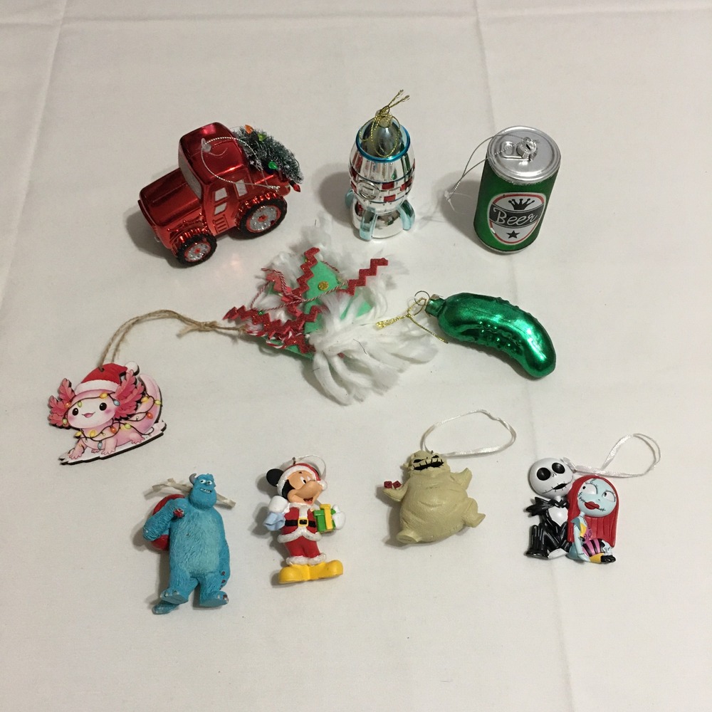 Lot of 10 Disney & Pop Culture Christmas Ornaments Small Mixed Colors Characters
